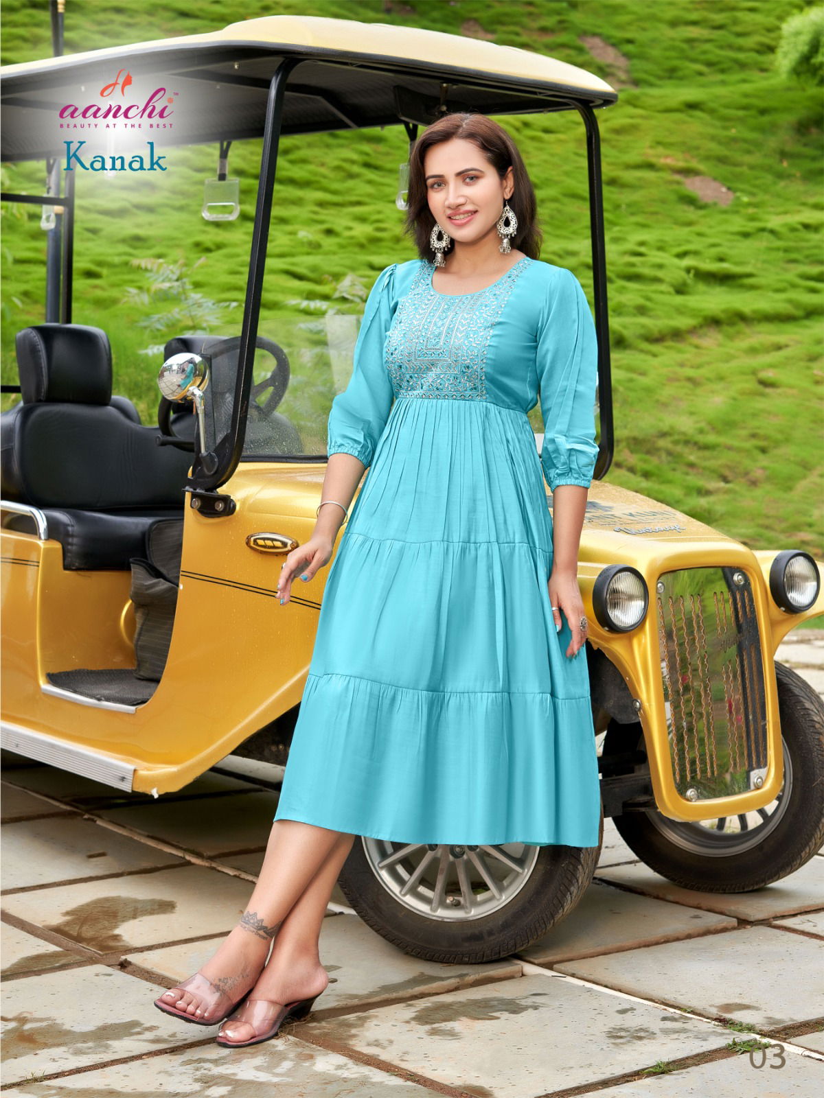 Kanak By Aanchi Roman Silk Flair Embroidery Kurti Wholesalers In Delhi
